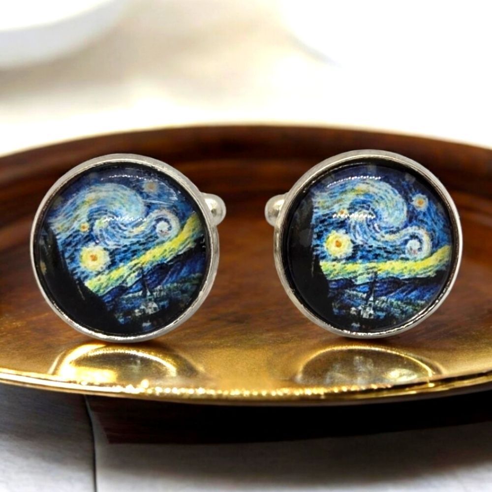 Starry Night Men's Cuff Links Famous Painting Tuxedo Prom Wedding Formal Gift